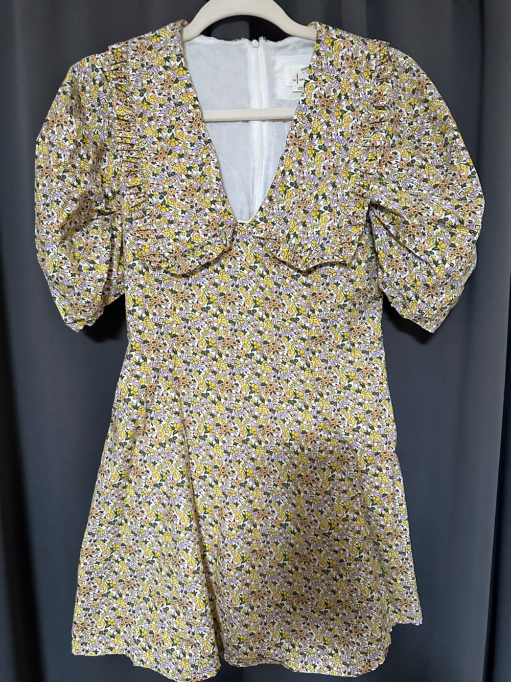 Anthropologie Yellow Floral Puff-Sleeve Mini Dress - Picture 4 of 4